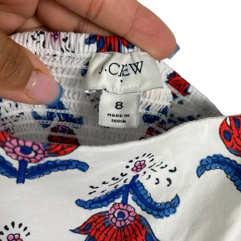 J. Crew White Midi Dress with Red & Blue Floral Print